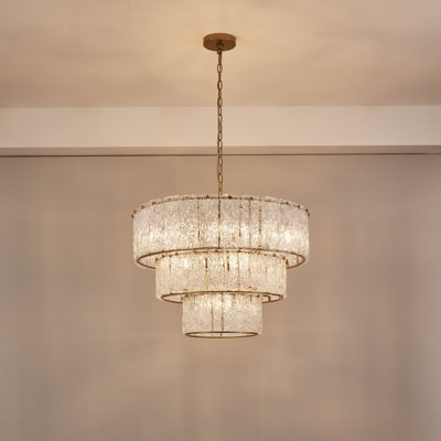 Harlune 8-Light Distressed Gold 3-Tiered Glass Chandelier