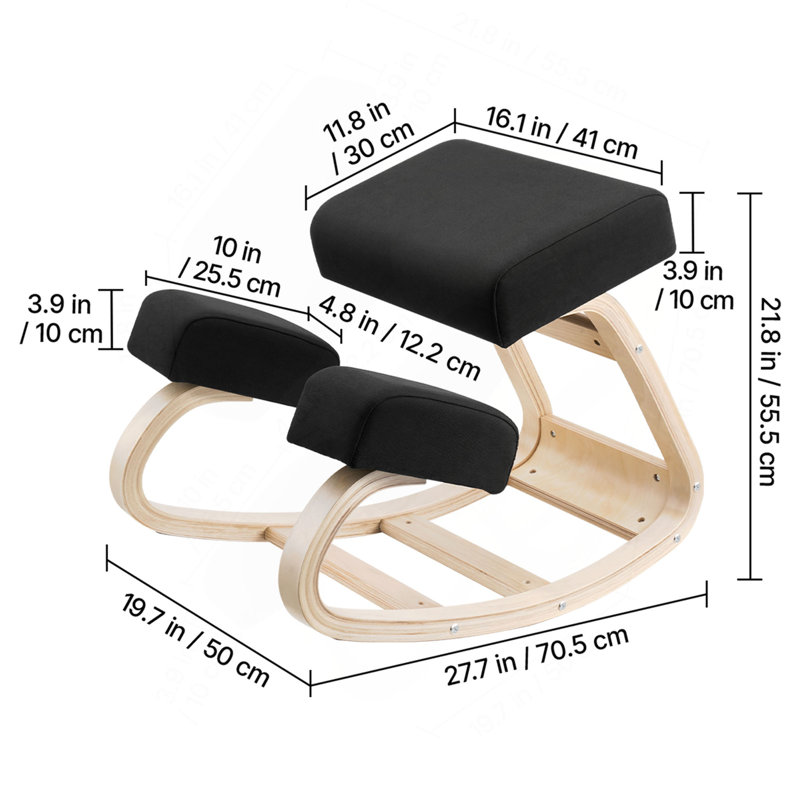 Fauteuil ergonomique à genoux, fauteuil en bois avec coussins en mousse épaisse et structure en bois massif, hauteur réglable, soulagement naturel pour les douleurs au cou ou au dos, idéal pour la maison, le bureau ou la méditation