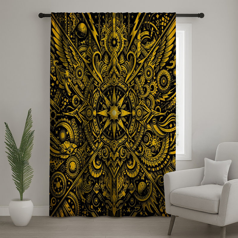 Rideaux de fenêtre à motif géométrique complexe, voilages et rideaux à motif mandala - 1 panneau, 50 po x 92 po - 1 panneau