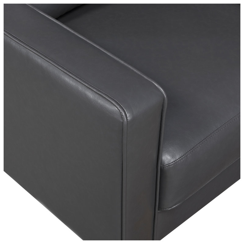 Chaise d'appoint rembourrée en similicuir gris foncé avec structure en bois massif et rembourrage à ressorts ensachés
