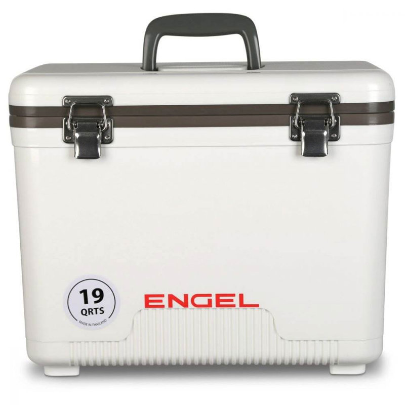 Engel 19 Quart Fishing Dry Box Ice Cooler with Shoulder Strap, White