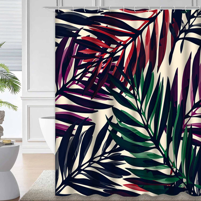 Rideau de douche à motif de feuilles de palmier tropical avec 12 crochets, L 72 po x l 84 po