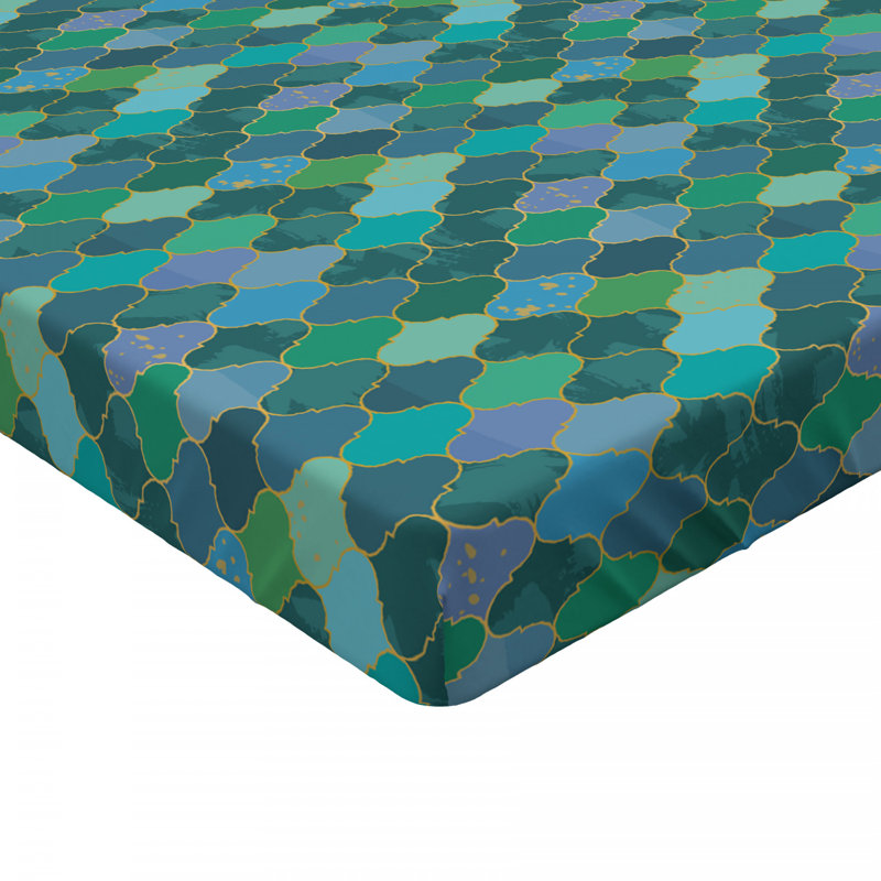 Microfiber Abstract Fitted Sheet, Full Fitted Sheet, Green Geometric 1