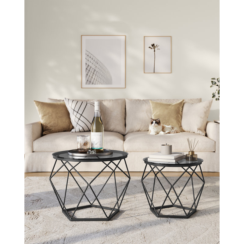 Alieya Glass Top Frame Nesting Tables, Black