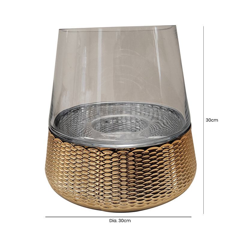 Glass Tabletop Votive Holder, Gold, 30cm H  x 30cm W  x 30cm D