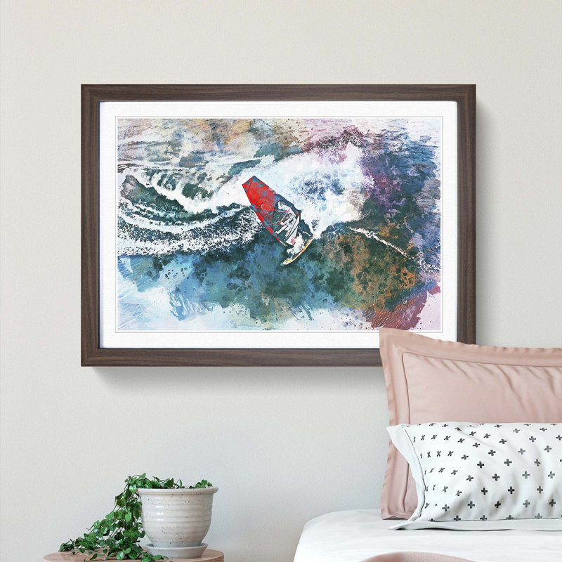 Wind Surfing in Abstract - Picture Frame Painting Print, Walnut, 35cm H x 50cm W x 2cm D