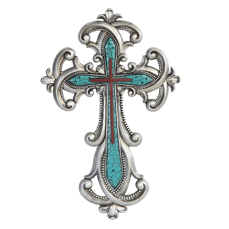 Figurine murale 16 "H avec croix turquoise