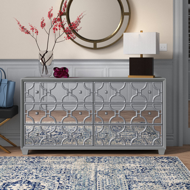Commode double 6 tiroirs l 64 po Billwise, Argent argent
