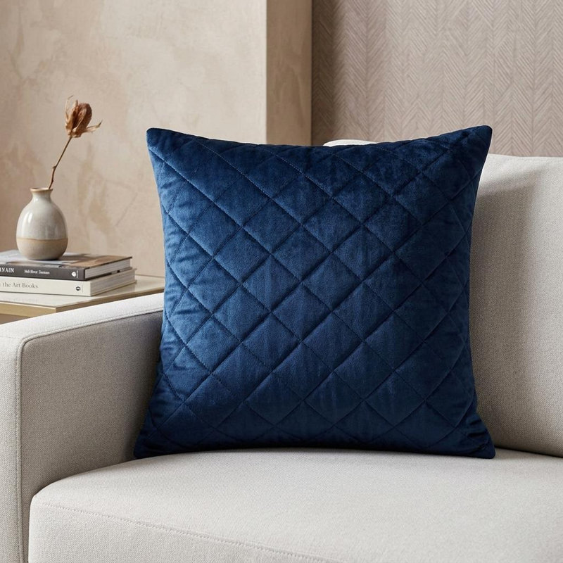 Tufted Diamond Ochre Transitional Square Pillow, Navy