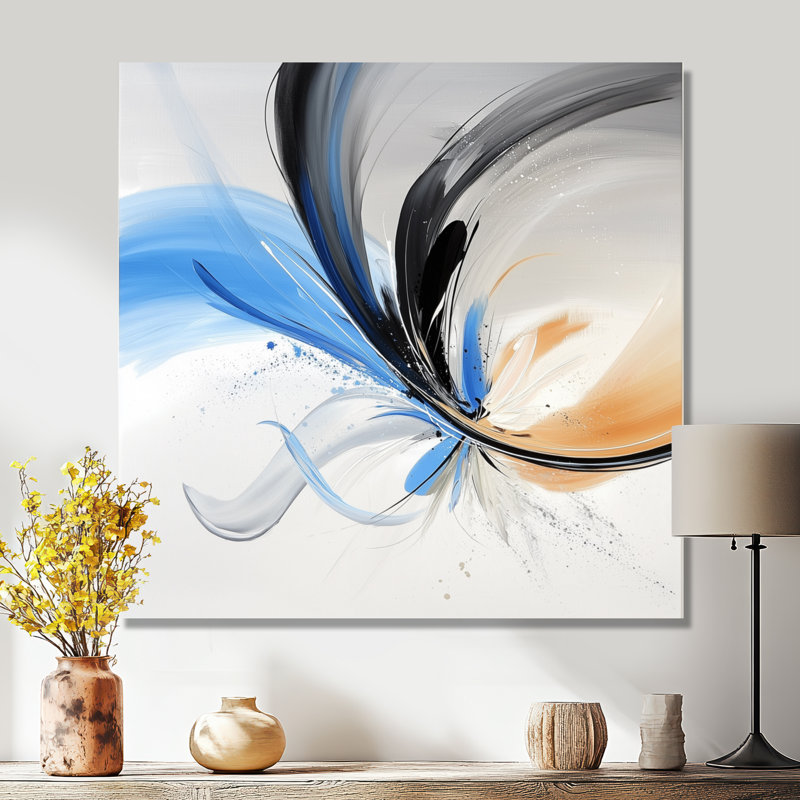 Blooming Cosmos Of Aqua And Black Ink - Botanicals Metal Wall Decor, Modern Metal Print, 23" H x 23" W x 0.84" D