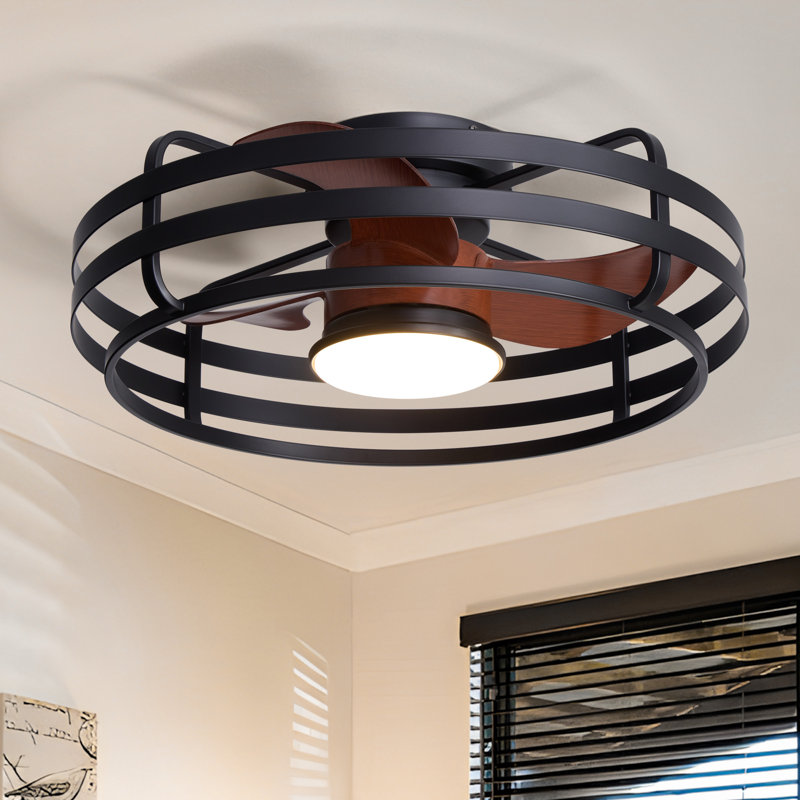 24'' Ceiling Fan With LED Light Flush Mount Ceiling Fan With Remote 6 Speeds & Timer, 24" Wide