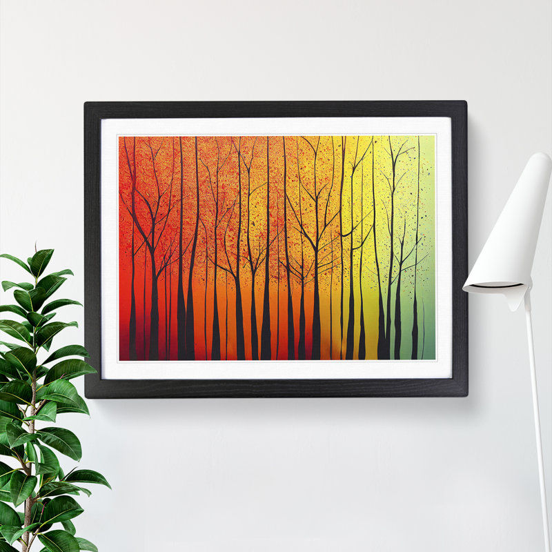 XH1022-6732X Paint Splashed Autumn Forest Vol.1 Abstract - Single Picture Frame Print, 46cm H x 64cm W x 2cm D, Black