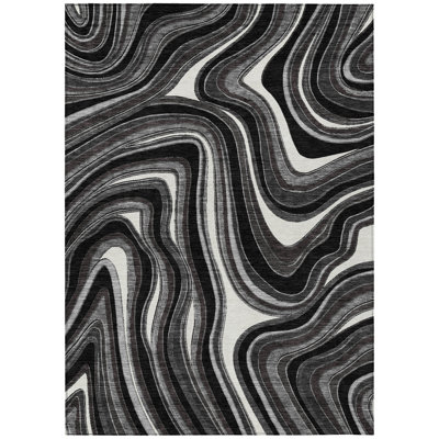 Tapis intérieur gris lavable abstrait 3 pi x 5 pi