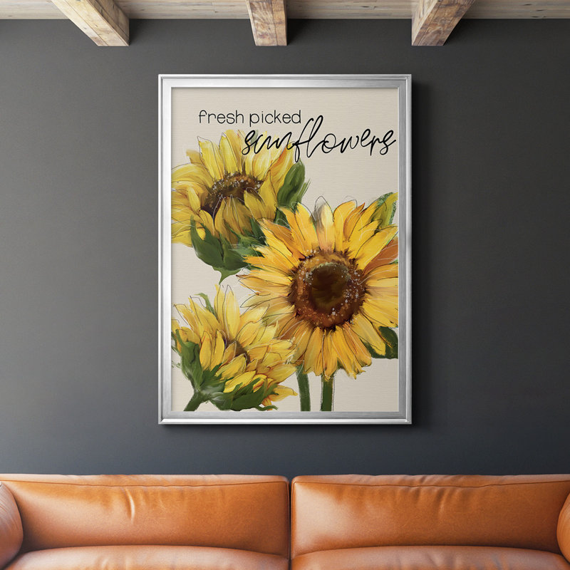 Toile encadrée de tournesols fraîchement cueillis de qualité supérieure - prête à être accrochée, H 36,5 po x l 26,5 po