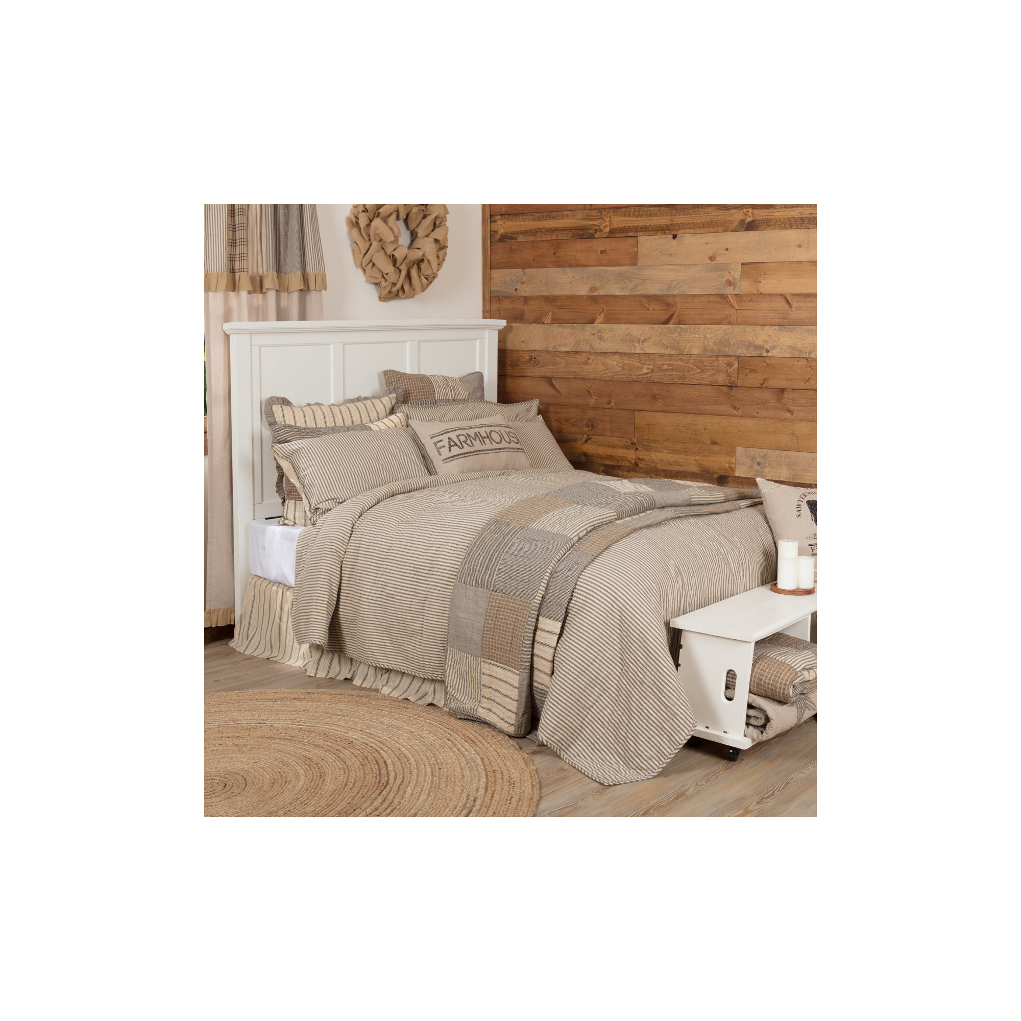 Sawyer Mill Ticking Stripe Quilt Coverlet, Coal Black & Dark Creme, King