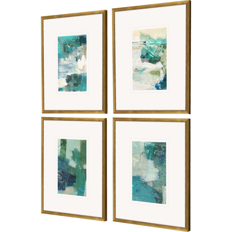 Terrene Abstract Gold Framed Wall Art Set of 4