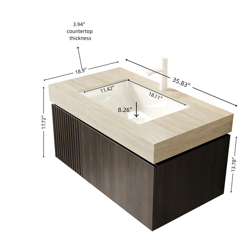 36" Bathroom Vanity and Sink, Beige/Espresso