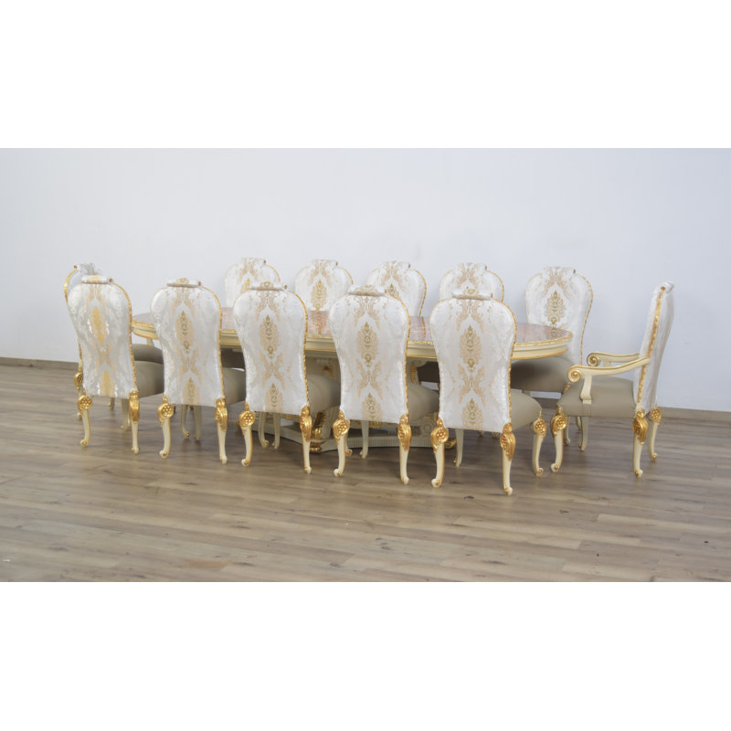 Leather Dining Chair, Beige/Dark Gold