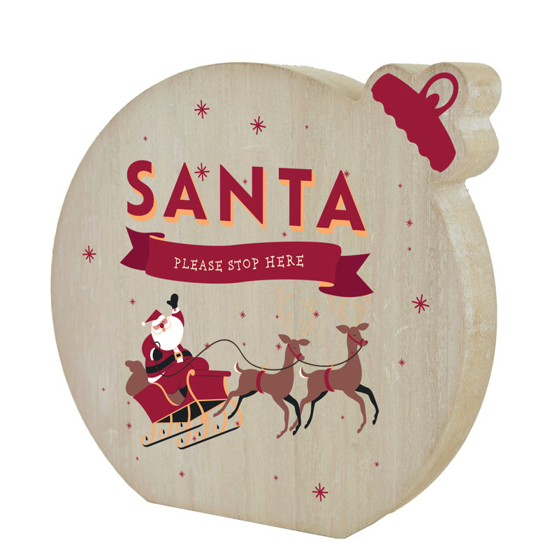 Wartrace Santa Sleigh Stop Here Christmas Wooden Bauble Letter Block