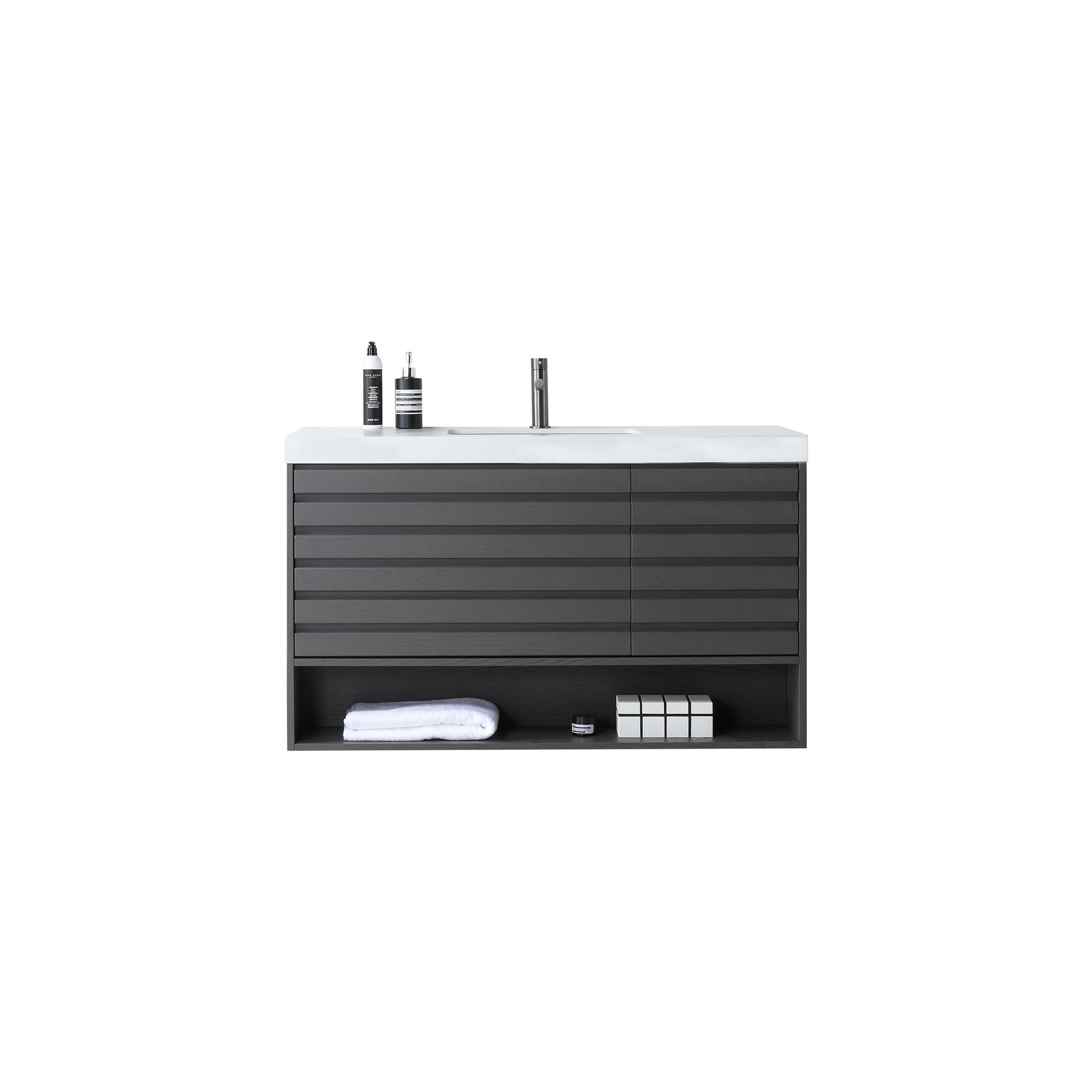 Matera 48" Cedar Single Bathroom Vanity, White, Charcoal