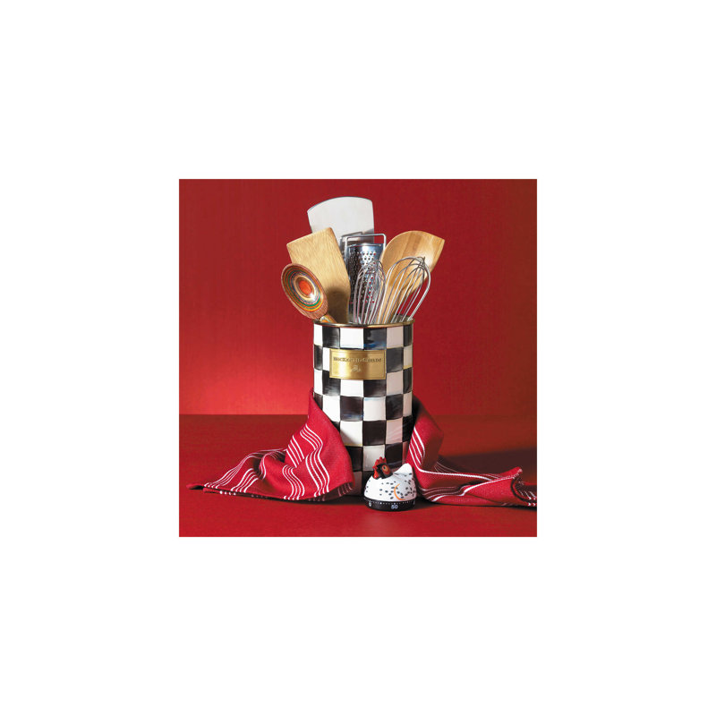 Check Utensil Crock, Black/White