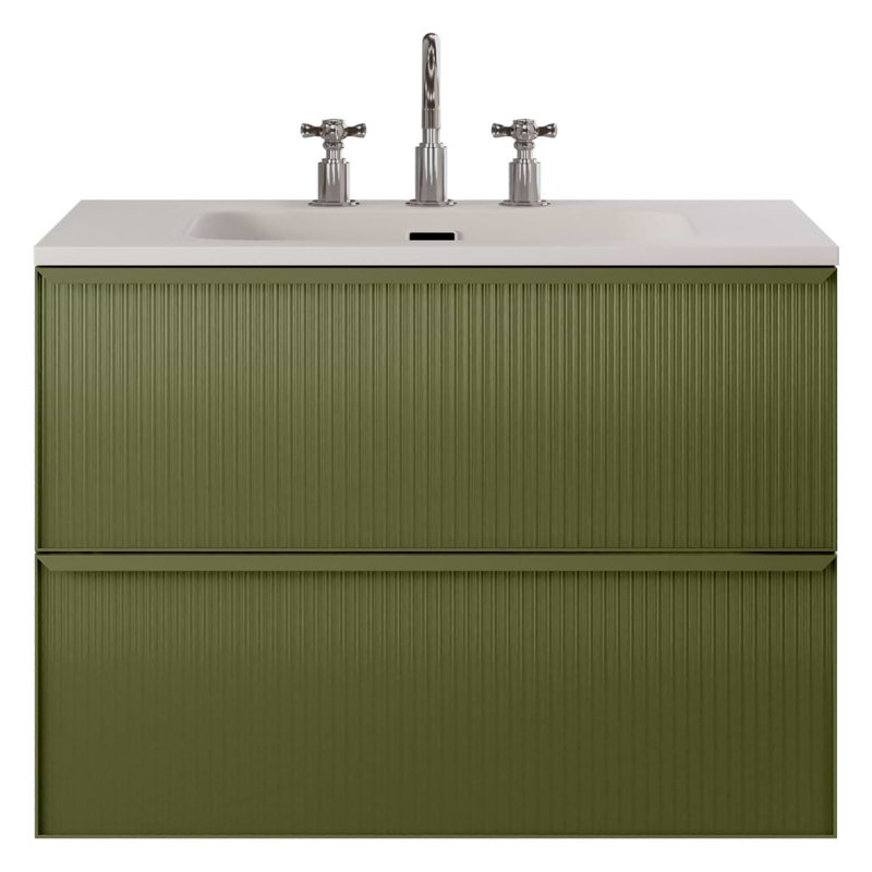 Astor 42" Single Vanity With Integrated White Solid Surfacetop, Olive Green, 30"