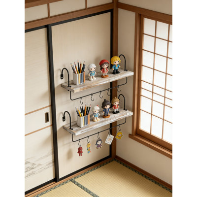 Ensemble de 2 tablettes flottantes avec crochets amovibles - Tablette murale en bois massif pour la cuisine, la salle de bain, le salon, le café-bar - Design moderne et simple pour le rangement et la présentation