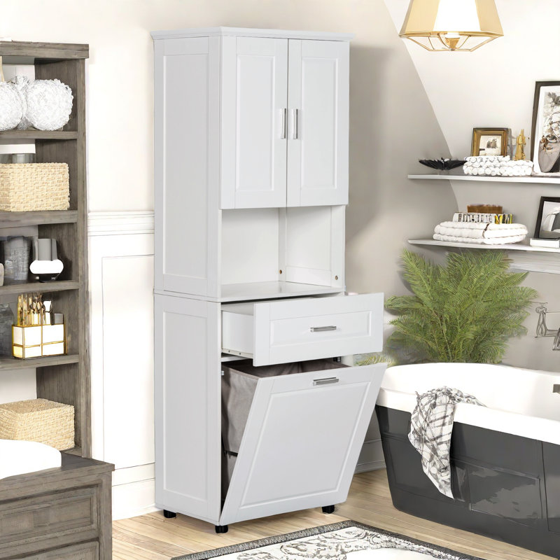 Freestanding Bathroom Cabinet with Laundry Basket