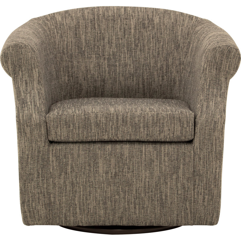 Buril Upholstered Swivel Barrel Chair, Hapden Charcoal Polyester Blend