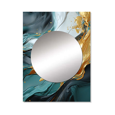 Winika Gold and green white marble waterfall IV - Abstract Painting Large Mirror, Modern Decorative Wall Mirror, Printed Metal Art