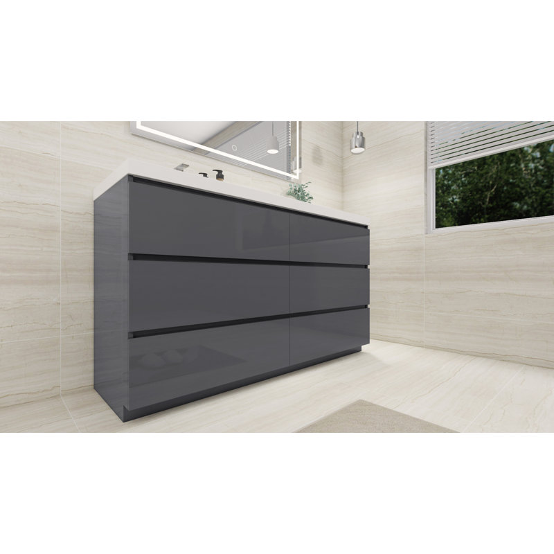Ensemble de meuble-lavabo simple 60 po Hardy, Gris ultrabrillant