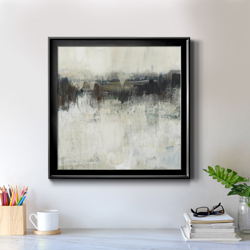 «Neutral Horizon Line I», reproduction encadrée de qualité supérieure - prête à être accrochée, Toile encadrée noire