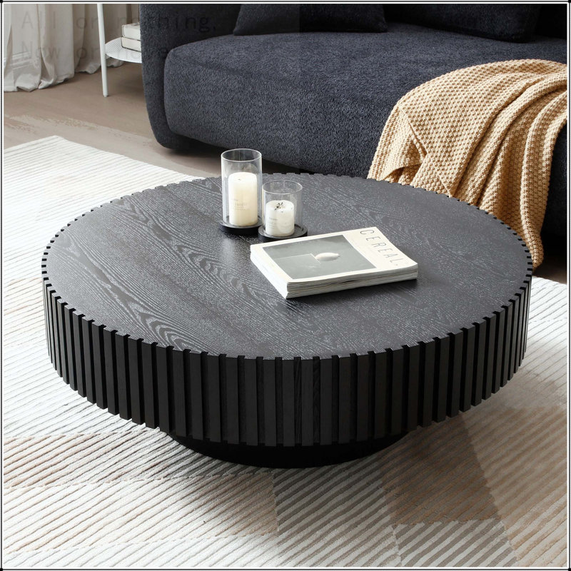 Table basse ronde fabriquée à la main avec caisson en panneau de fibres à densité moyenne, 39.37"