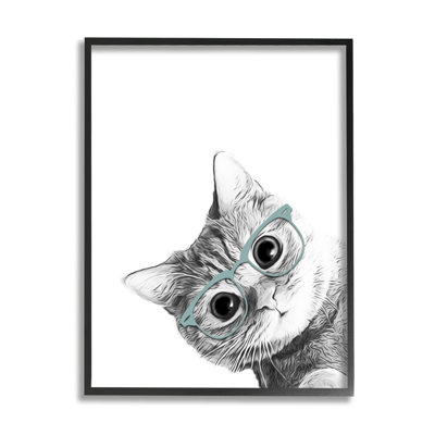 «Chaton monochrome», chaton regardant des lunettes XXL, giclée sur bois noir, art texturé par Annalisa Latella