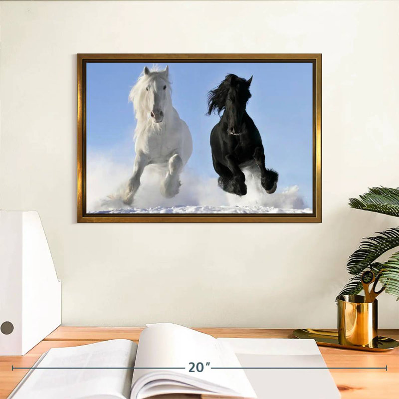 Chevaux frison d'hiver, Cadre flottant doré, 13 po x 9 po