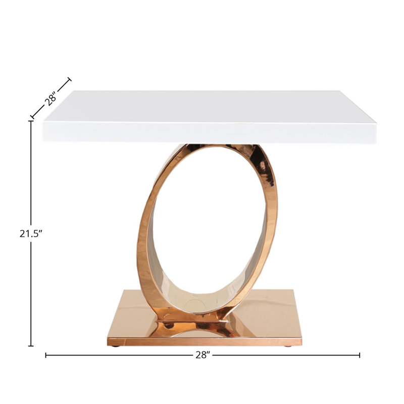 Table de bout en verre à piédestal, Blanc, Or