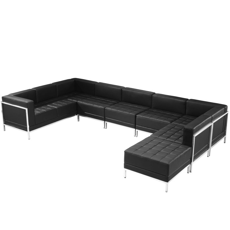 Hercules LeatherSoft Modular U-Shape Sectional Configuration, 7 Pieces, Black Faux Leather