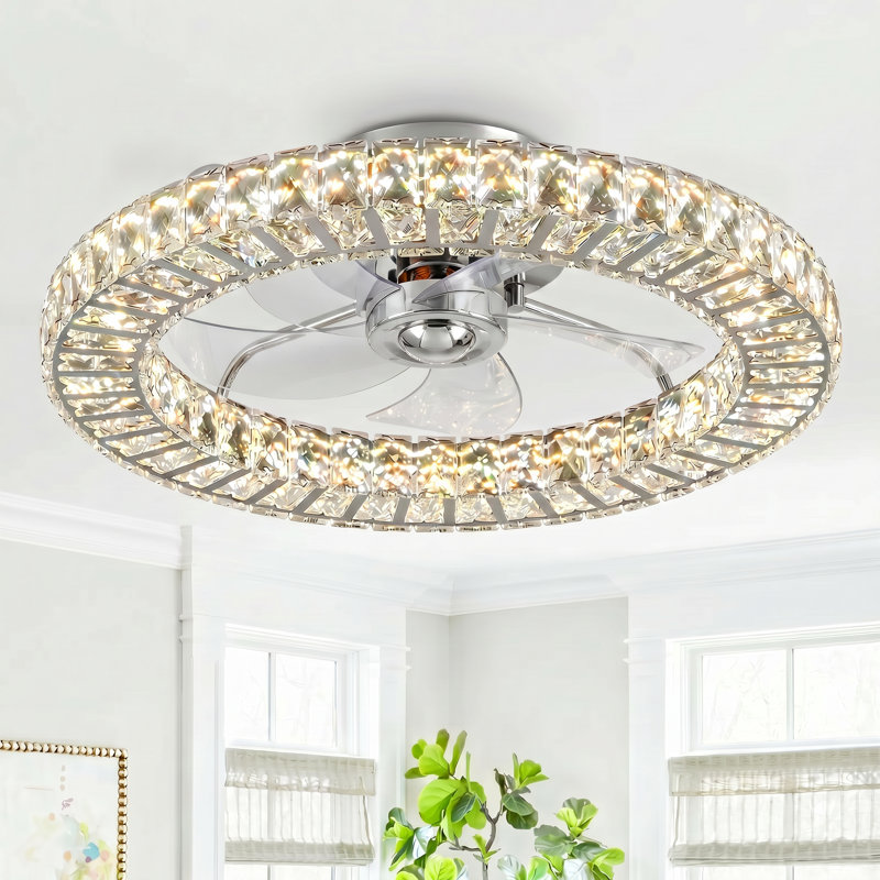 22" Hudman Dimmable Crystal Ceiling Fan with LED Lights, Chrome