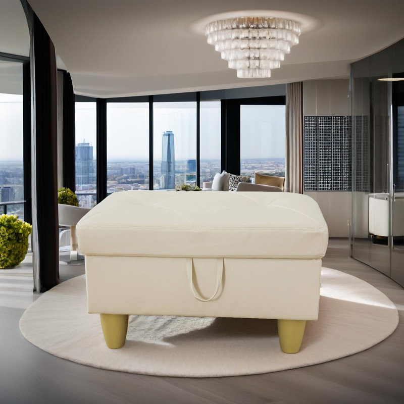 Monaco Vegan Leather Storage Ottoman, White