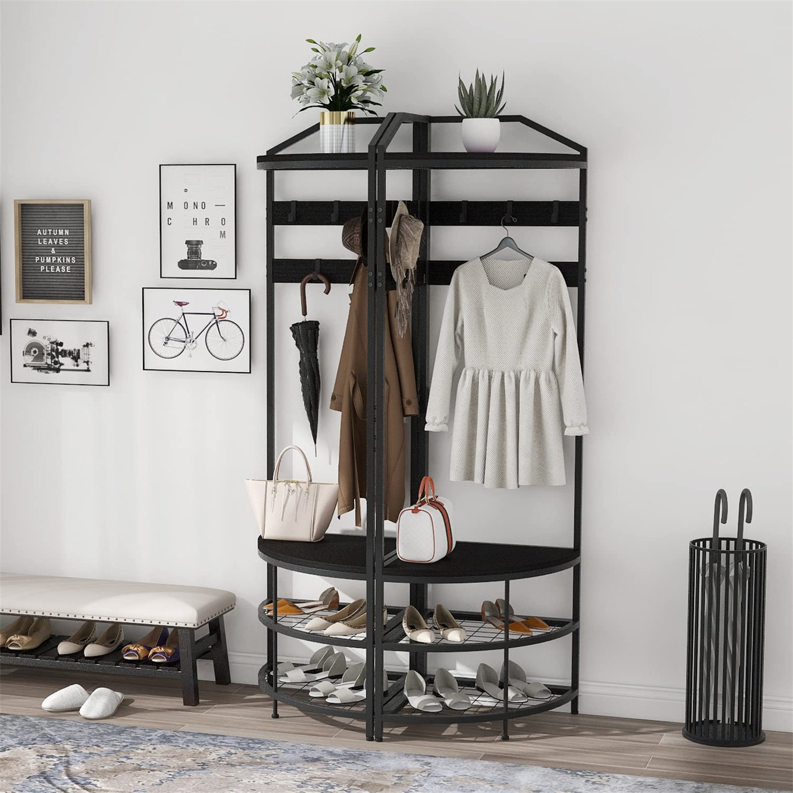 17 Stories Samedin 31.5''Coat Rack, 4-in-1 Hall Tree with Shoe