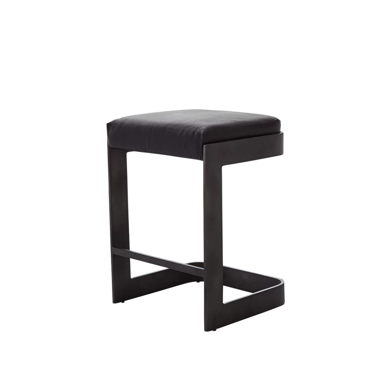 Tabouret de bar Regan avec cuir noir et graphite, Tabouret de comptoir (assise de 25 po de hauteur)
