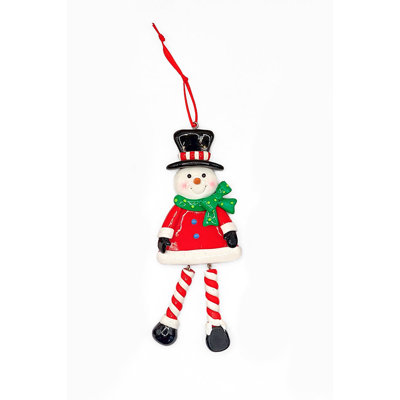 Christmas Ornament - Glossy Gingerbread Snowman with Dangling Legs.  Festive Decoration F07-N2-9-SAA202B