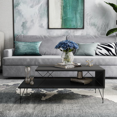 Table basse moderne avec pieds en métal, couleur anthracite, 39,4 po x 15,7 po x 19,7 po | 100% panneau de particules enduit de mélamine, épaisseur: 0,7 pouce | Design industriel, parfait pour le salon et les espaces contemporains, robuste et élégant