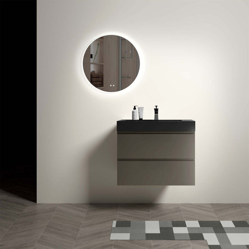Meuble-lavabo mural avec tiroir Alice, Noir, noir, noir, noir, Gris
