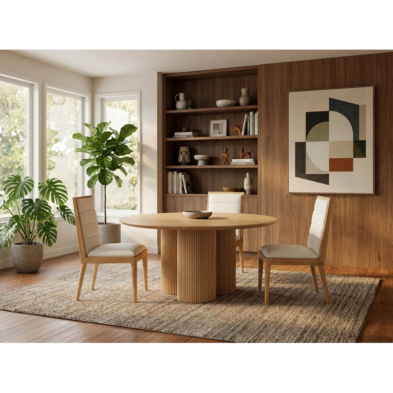Iskandar Ash Round Solid Wood Dining Table, Oak