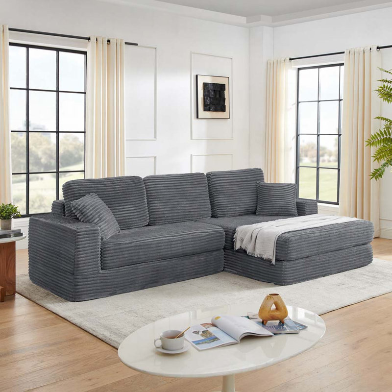 Canapé modulaire en velours côtelé Corduroy, Gris