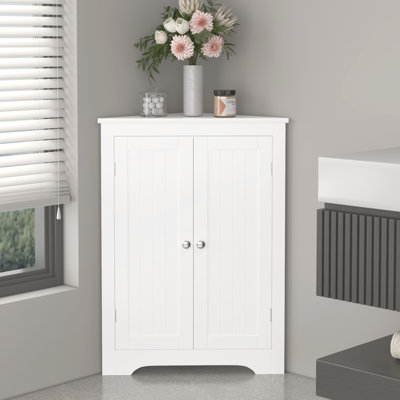 Armoire de coin blanche avec 2 portes et tablette réglable - autoportante pour la salle de bain, la cuisine, le salon et le rangement élégant dans un concept d'organisation invitant