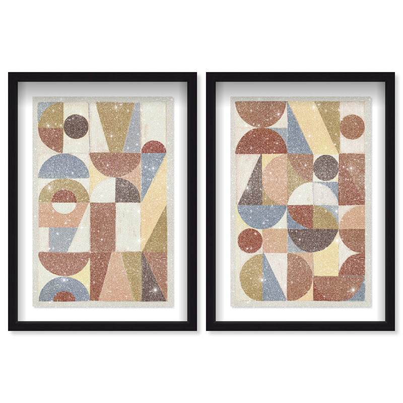 Tiled Set Shadowbox Abstract Print by Oliver Gal, Black Frame, 10 x 15, 51"H x 35"W, Black Shadowbox