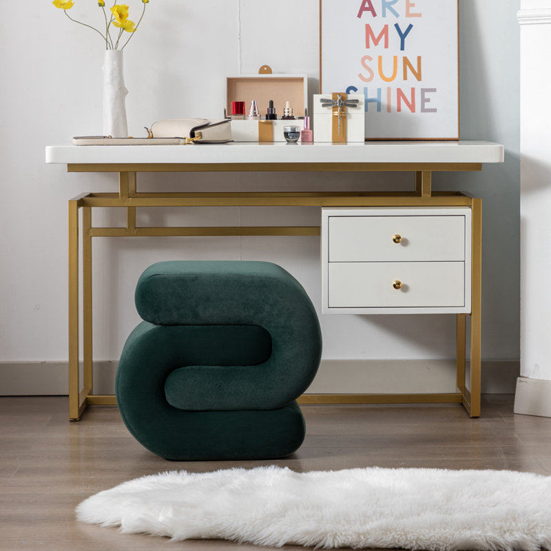 Repose-pieds en tissu avec tabouret de maquillage, Velours vert foncé