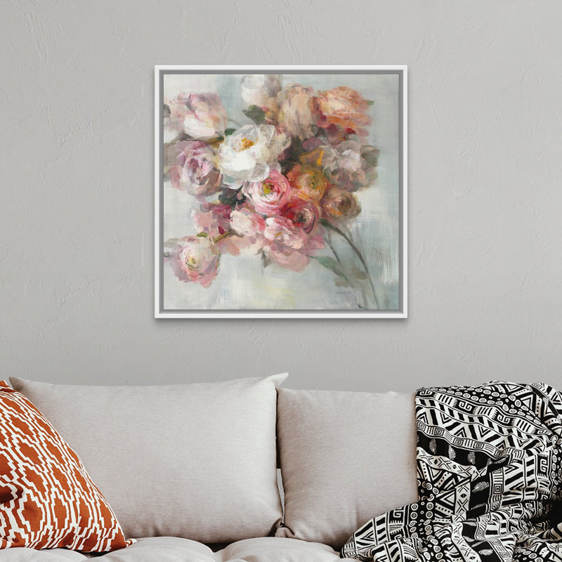 «Blush Bouquet», reproduction d'art sur toile, Cadre flottant blanc, H 32 po x l 32 po x P 1,75 po